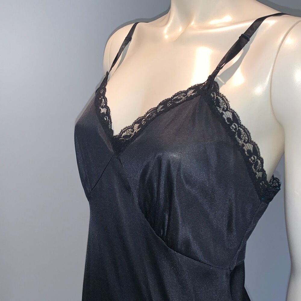 Vintage Slip Dress Black Lace Lingerie Sliperfection Nylon Tricot Antron III‎ - Picture 8 of 11